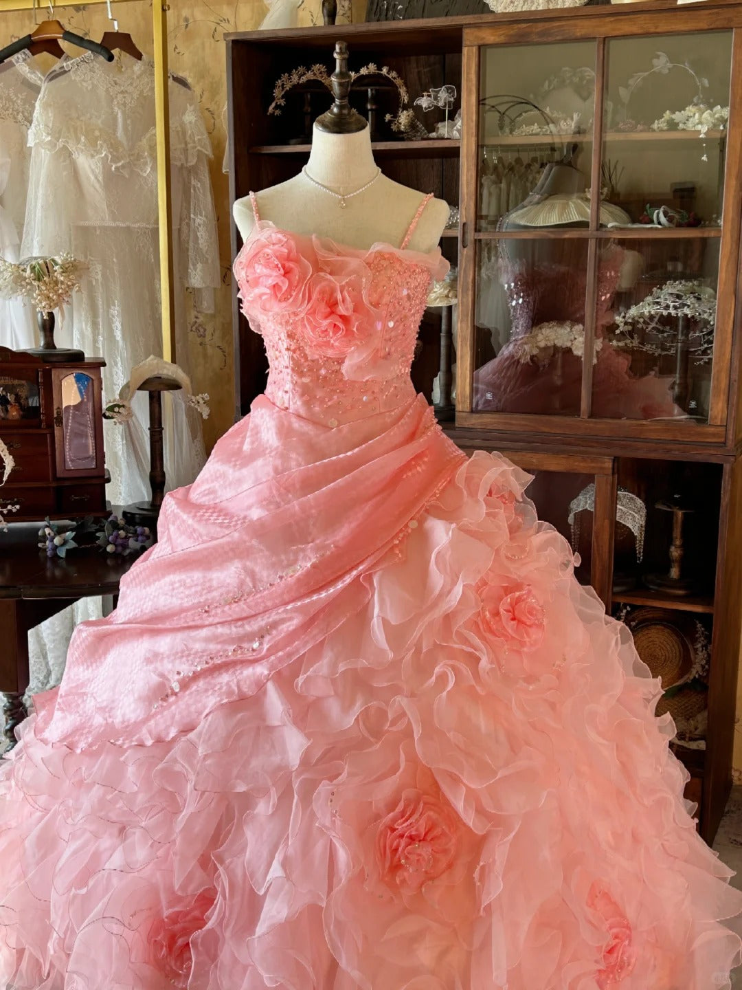 Vintage Ballkleid Spaghettiträger Rosa Mit Lagen Stufen Sweet 16 Kleider Quinceanera Kleid Lang 15 Vestidos De Fiesta N2263