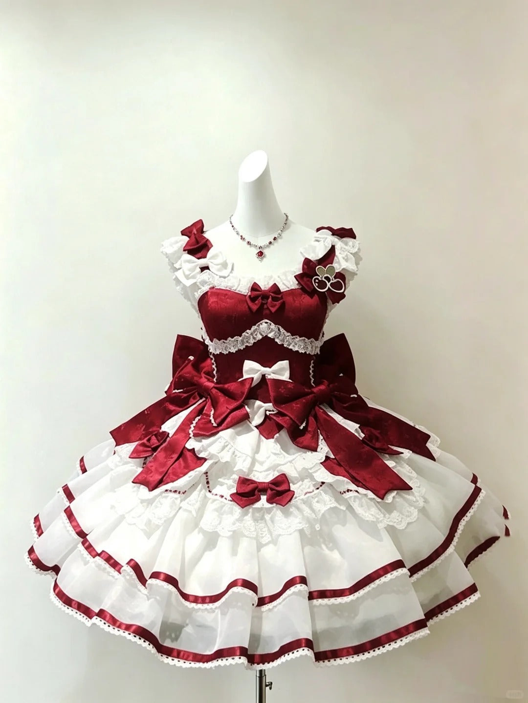 Cute Ball Gown Square Neck White Burgundy With Tiered Layers Outfit Party Graduation Lolita Dresses Inspo Senior Homecoming Outfit RB4797