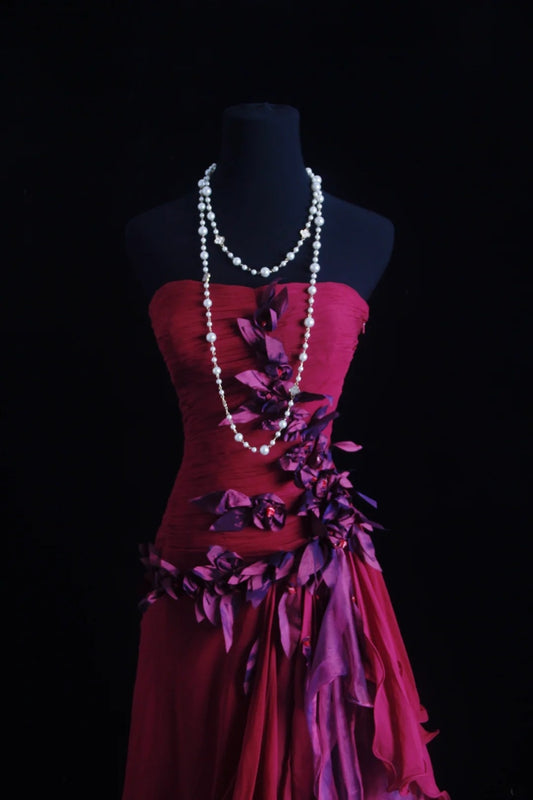 Belles robes de bal trapèze sans bretelles en mousseline rose vif longues tenues de soirée N3436