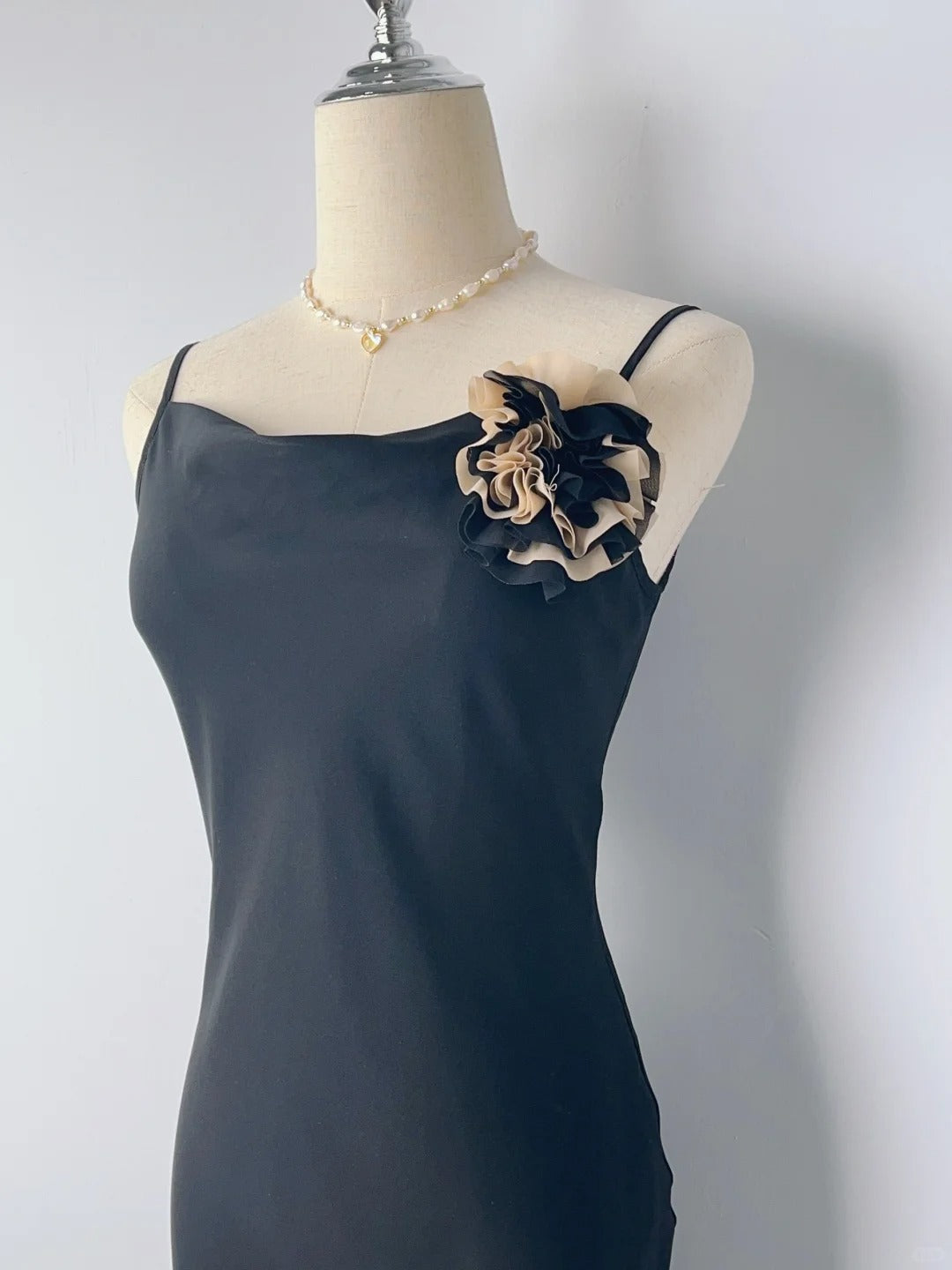 Vintage Mermaid Spaghetti Strap Black With Ruffles Chiffon Tea Length Prom Dresses Formal Outfits RB3907