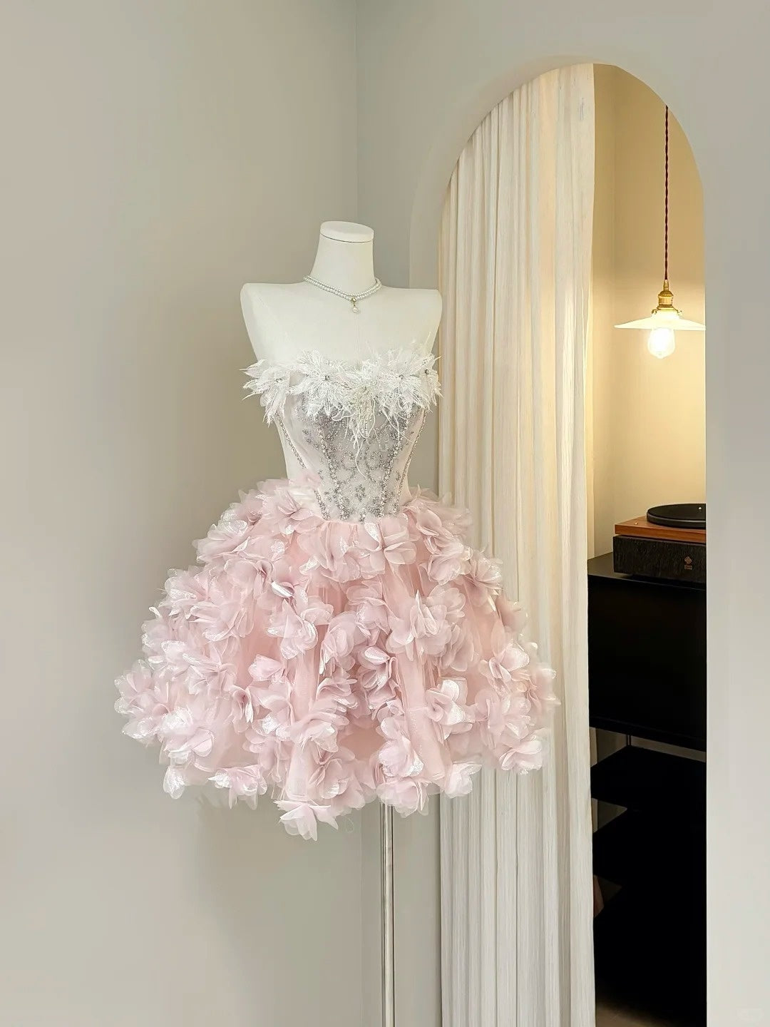 Elegant Ball Gown Strapless Pink With Flowers Mini Short Cocktail Gown Homecoming Dresses Ideas Hoco Outfit RB4907
