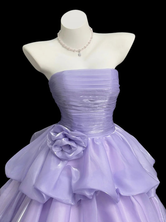 Sweet Prom Dress Ball Gown Strapless Lilac With Ruffled Long Quinceanera Dresses Sweet 16 Dress Formal Outfits RB5445