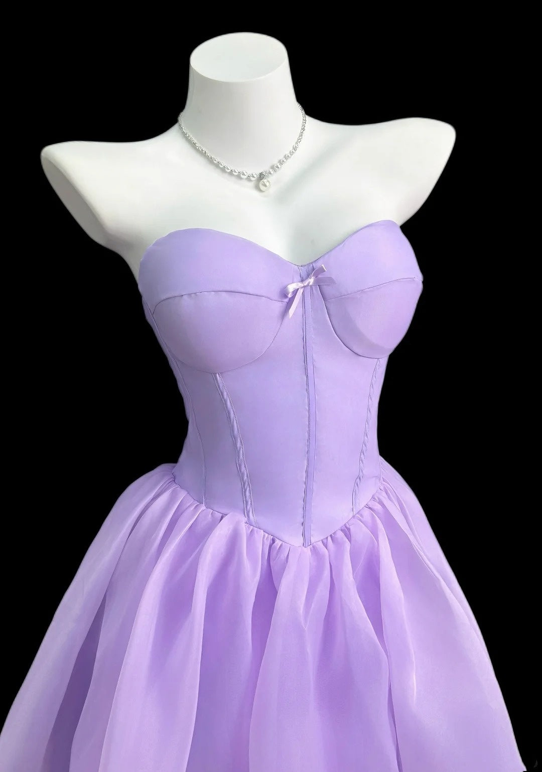 Robe Courte de Bal de Promo en Mousseline de Soie Lilas Cœur Doux Ligne A N4552