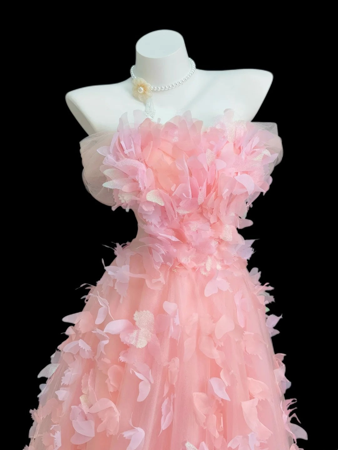 Prinzessin Abschlussballkleider Formelle Ballkleider Schulterfrei Pink Tüll Lange Partykleider N4506