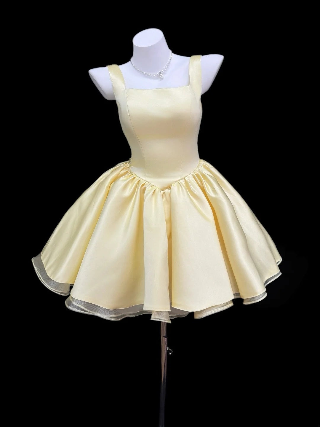 Romantisches Ballkleid mit eckigem Ausschnitt, gelb, für ältere Schülerinnen, kurze Abschlussballkleider für den Highschool-Abschluss, N4544