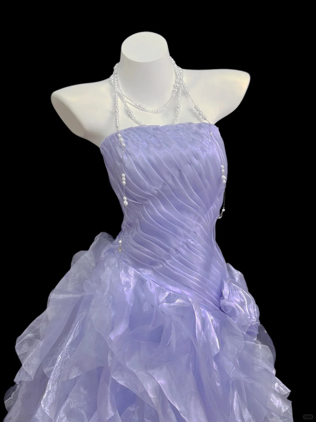Modest Ball Gown Strapless Lilac With Tiered Layers Date Floor Length Night Evening Outfit Formal Prom Dresses RB5458