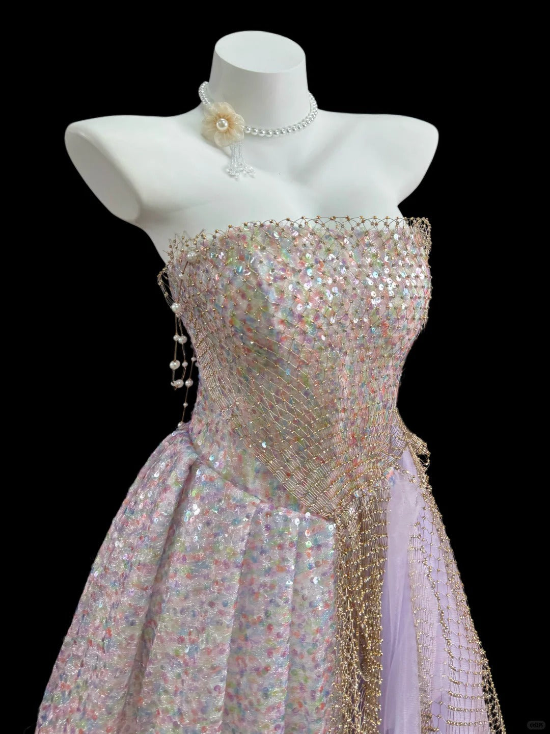 Robes de bal de princesse Formelles A-line Bustier Paillettes Lilas Tulle Longues Robes de soirée N4526