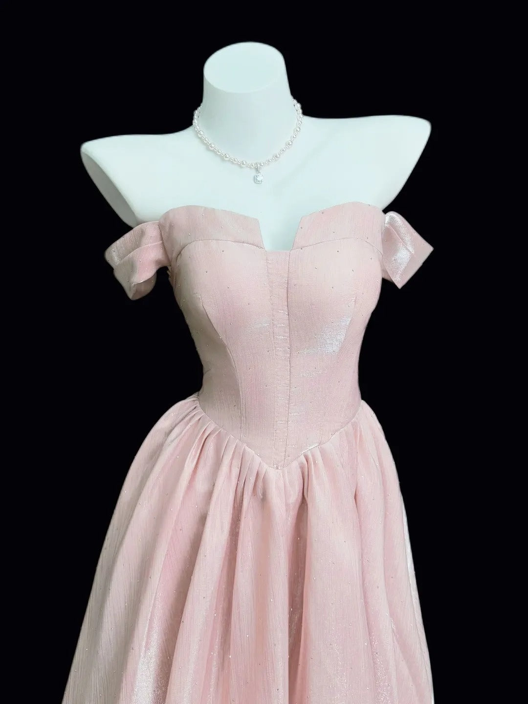 Chic A line Off The Shoulder Pink With Sleeves Date Floor Length Night Evening Outfit Formal Prom Dresses RB5455