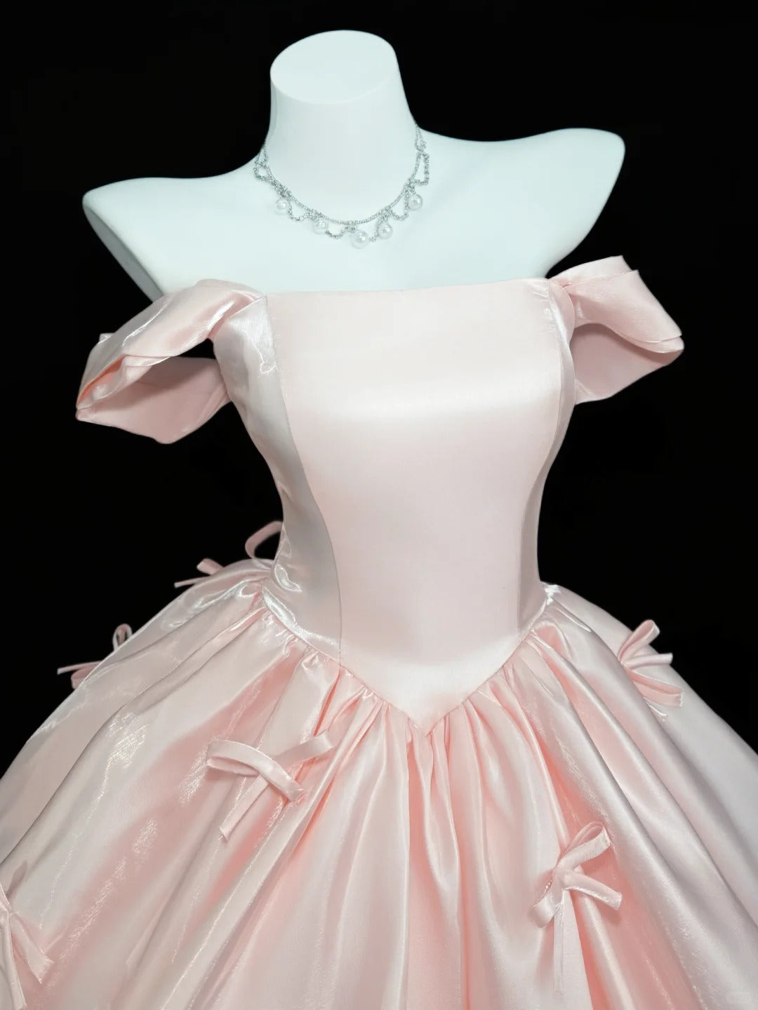 Romantisches Ballkleid schulterfrei Rosa für Abschlussball kurz mit Schleife Abschlussfeier High School Homecoming Kleider N4521