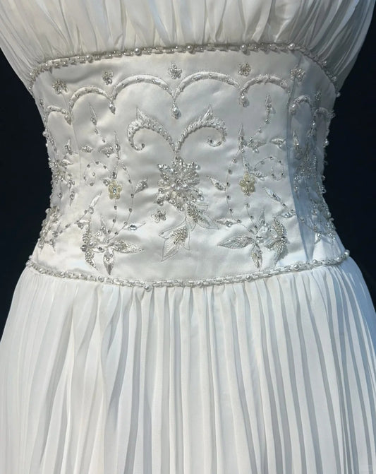 Vintage 90s Wedding Dresses A Line Spaghetti Strap Chiffon White Pleated Summer Garden Long Bridal Gown N3830