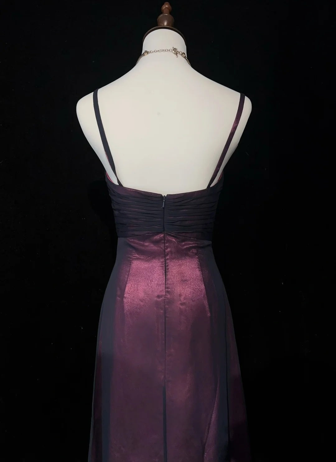 Vintage Abschlussball-Kleider, A-Linie, Spaghettiträger, Burgund, Schwarz, Chiffon, langes Abendkleid N3016
