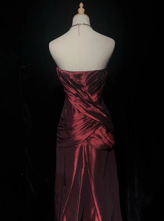 Glamour Prom Dresses Mermaid Strapless Burgundy With Beading Formal Evening Outfits N3834