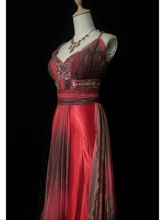Vintage Prom Dresses Inspo Mermaid Spaghetti Strap Gradient Red Colors Long 1990s With Beading Formal Gowns N3329