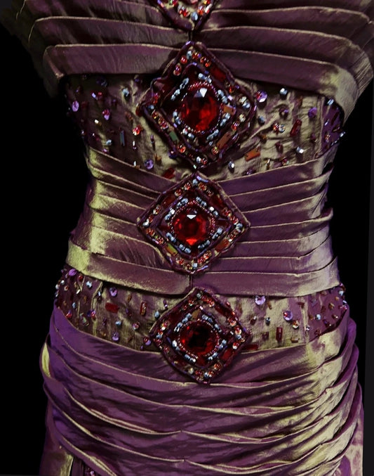 Classy Prom Dresses A Line Spaghetti Strap Grape Taffeta With Ruffle Long Formal Gown N2910