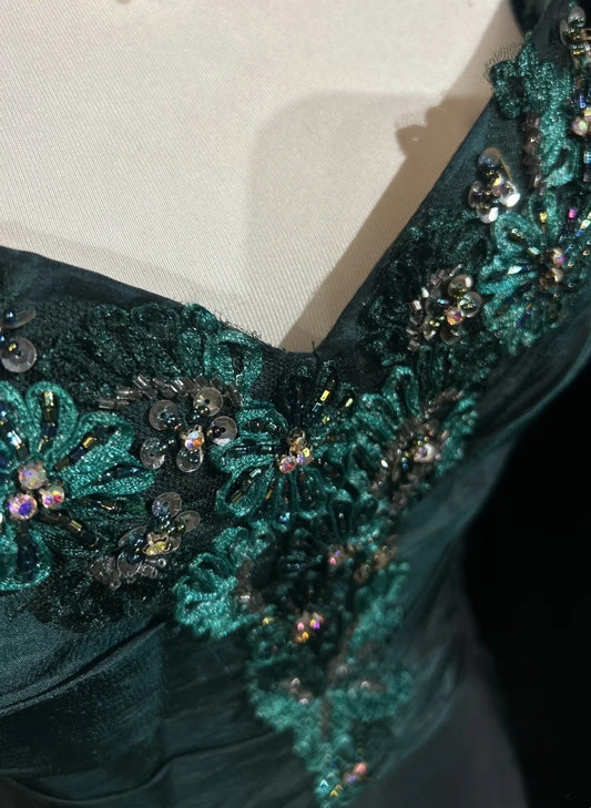 Vintage Prom Dresses Aesthetic 80s Retro A Line Sweetheart Dark Green Floor Length Evening Outfits N2324