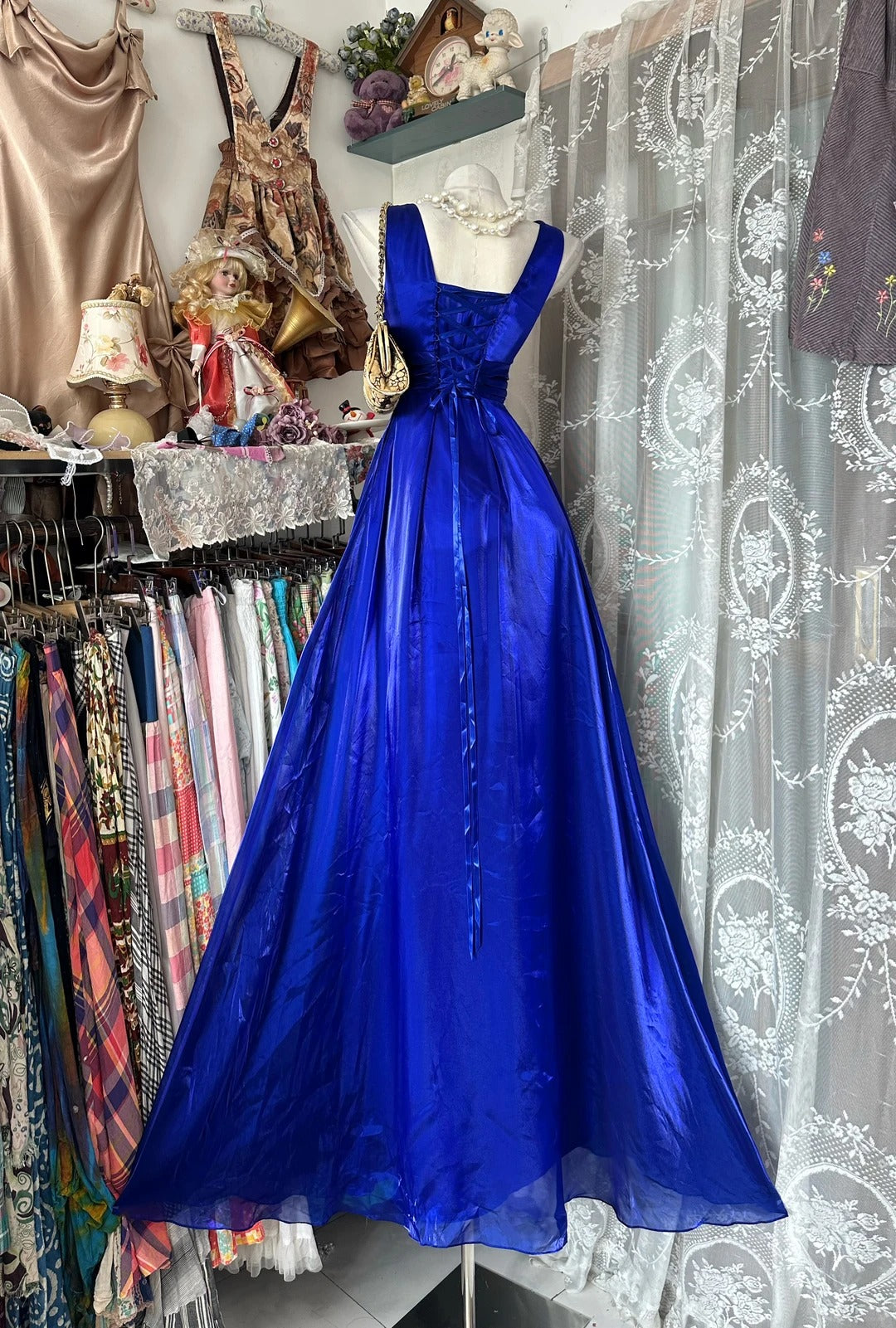 Classic A line Royal Blue With Ruffled Floor Length Prom Dresses Inspo Formal Outfits RB4487