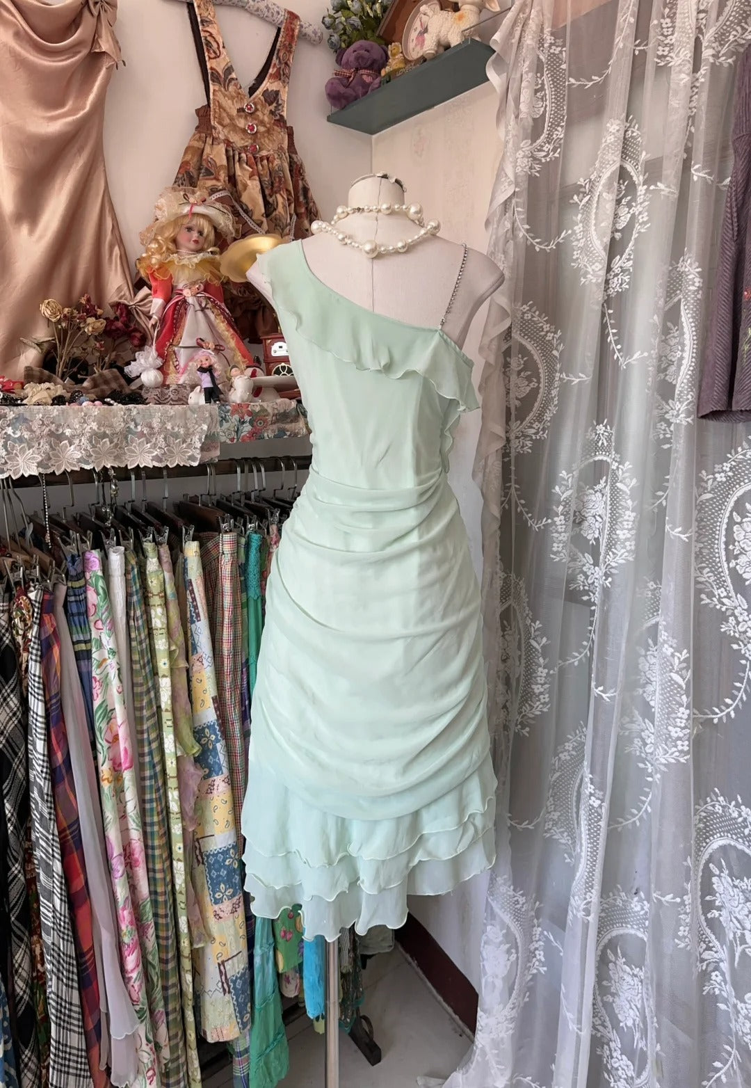 Einfaches Etuikleid, One Shoulder, Mintgrün, Chiffon, Knielang, Abschlussfeier, Geburtstag, Homecoming-Kleider N3757