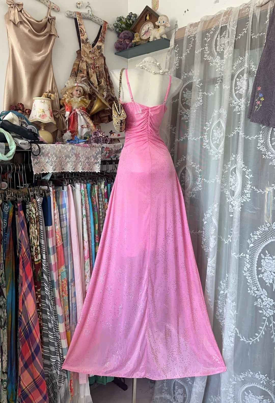Stylish Mermaid Spaghetti Strap High Low Pink Floor Length Prom Dresses Inspo Evening Outfits RB4485