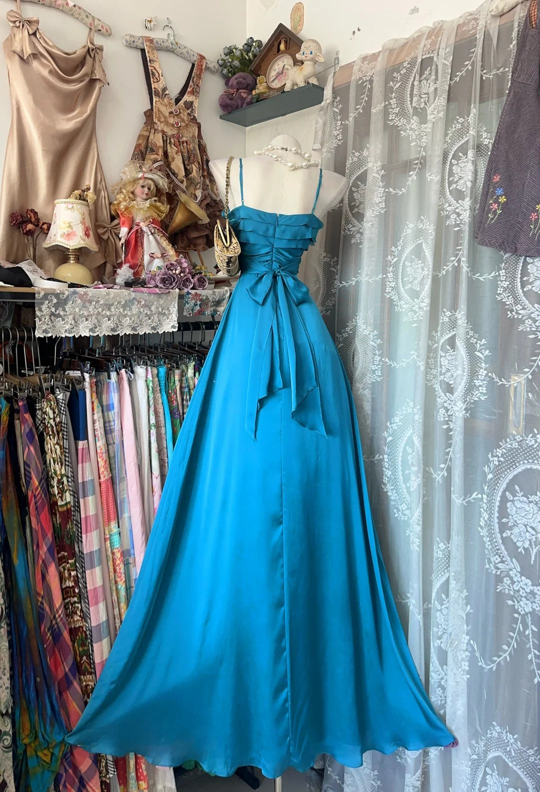 Stylish A Line Spaghetti Strap Royal Blue Chiffon Floor Length Prom Dresses Inspo Evening Outfits RB4489