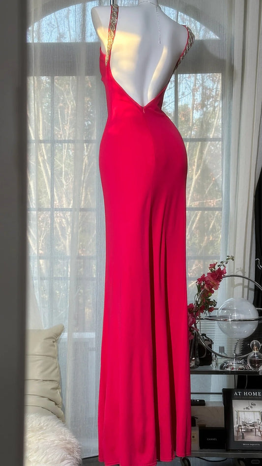 Modest Prom Dresses Mermaid Spaghetti Strap Red Chiffon With Beading Long Evening Outfits N3538