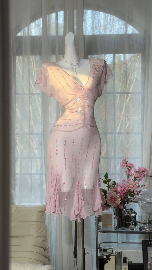 Cute Sheath V Neck Pink Chiffon Short Ideas For Women 16th Birthday Dress Homecoming Outfits N3540
