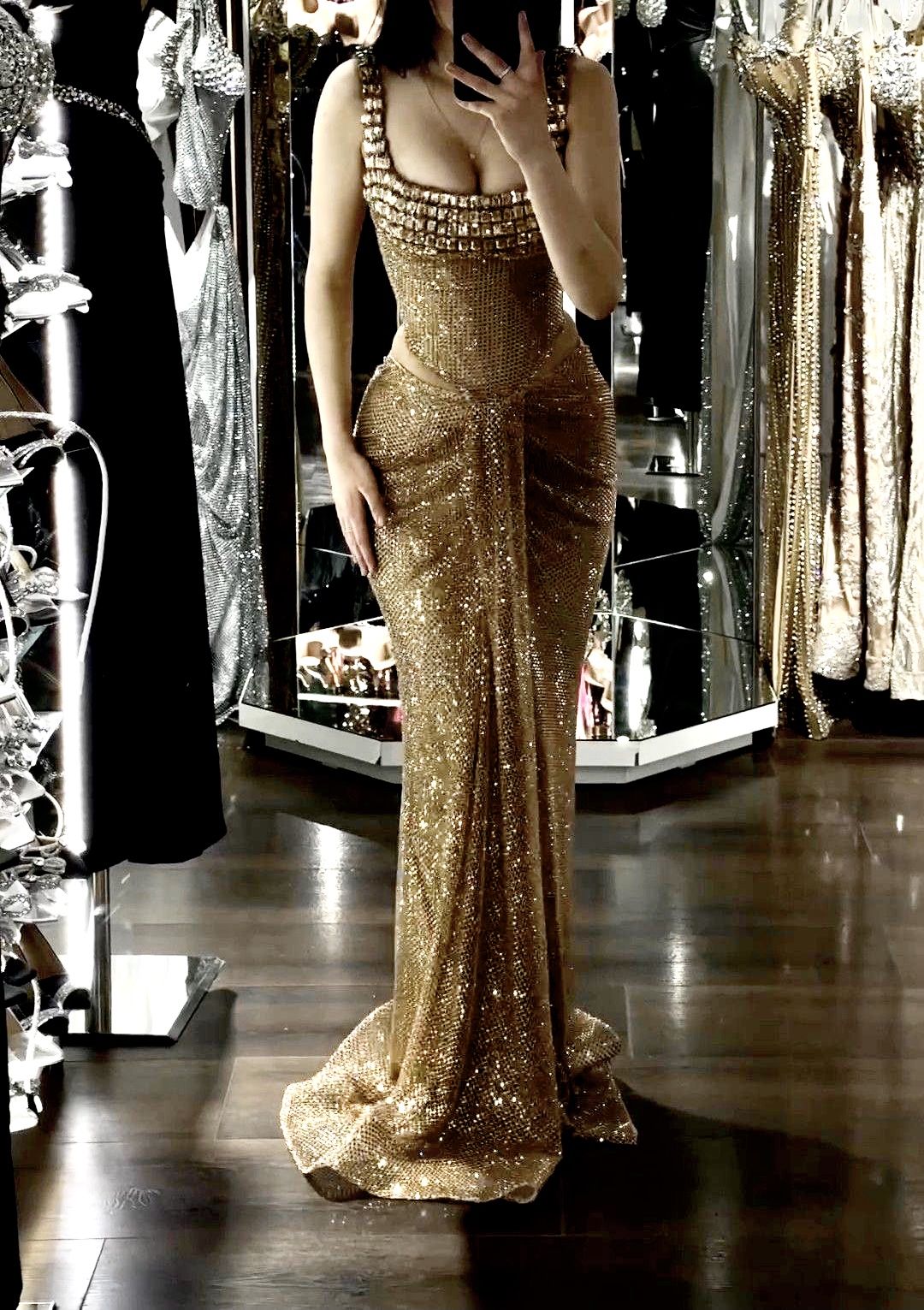 Robe de bal longue sirène sexy à col carré, sequins dorés et perles, robe de soirée formelle, robe de mariage N362