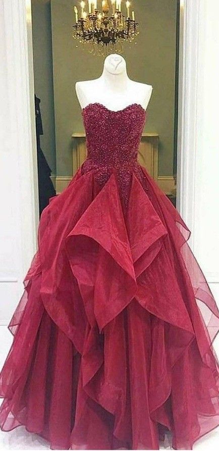 Ballkleid, Abiballkleid, Damen, Herzausschnitt, Burgunderrot, Tüll, mehrlagig, formell, Tanz, Abendkleid, AB1713