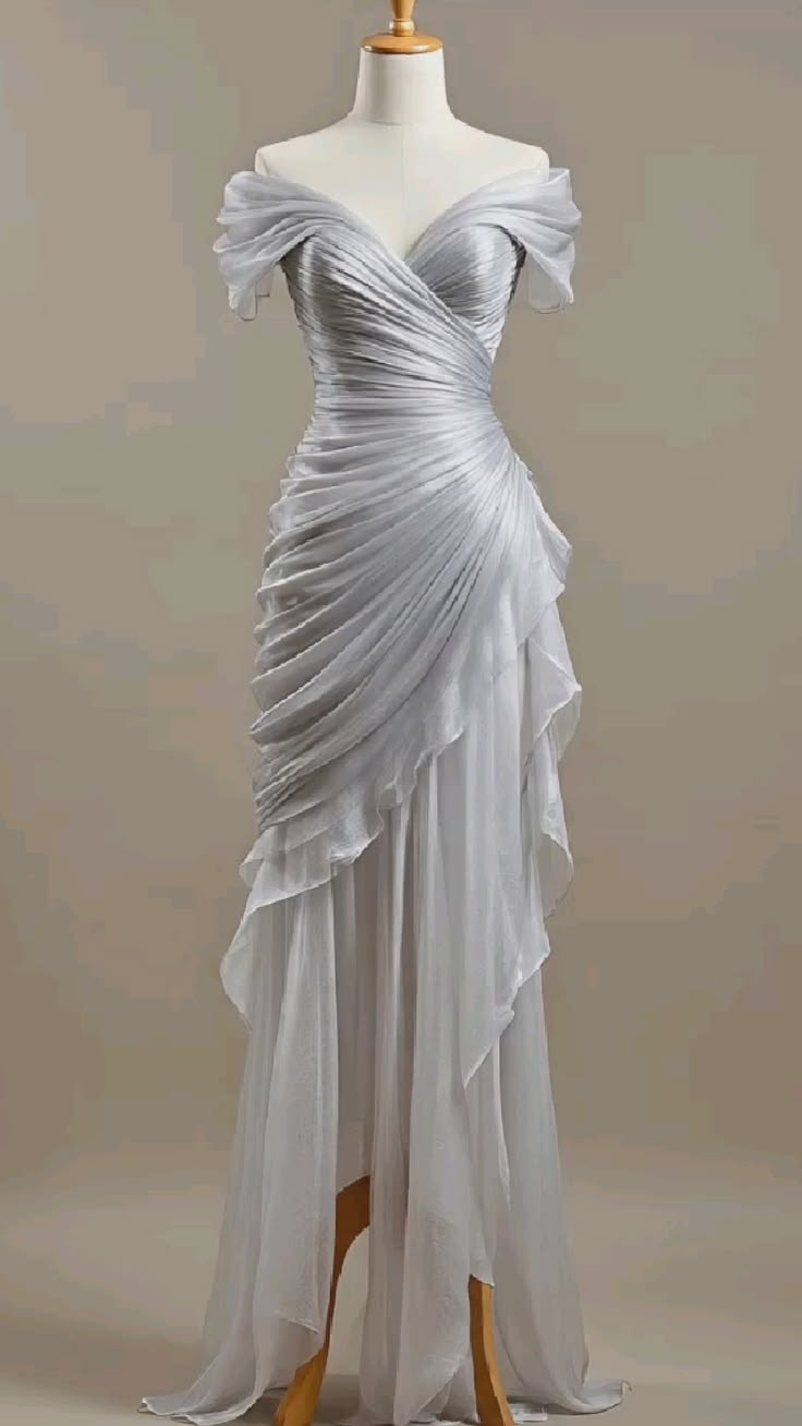 Elegantes, schulterfreies, silbernes, langes Meerjungfrauen-Abendkleid, formelles Abendkleid zum 20. Geburtstag, Modell N1879