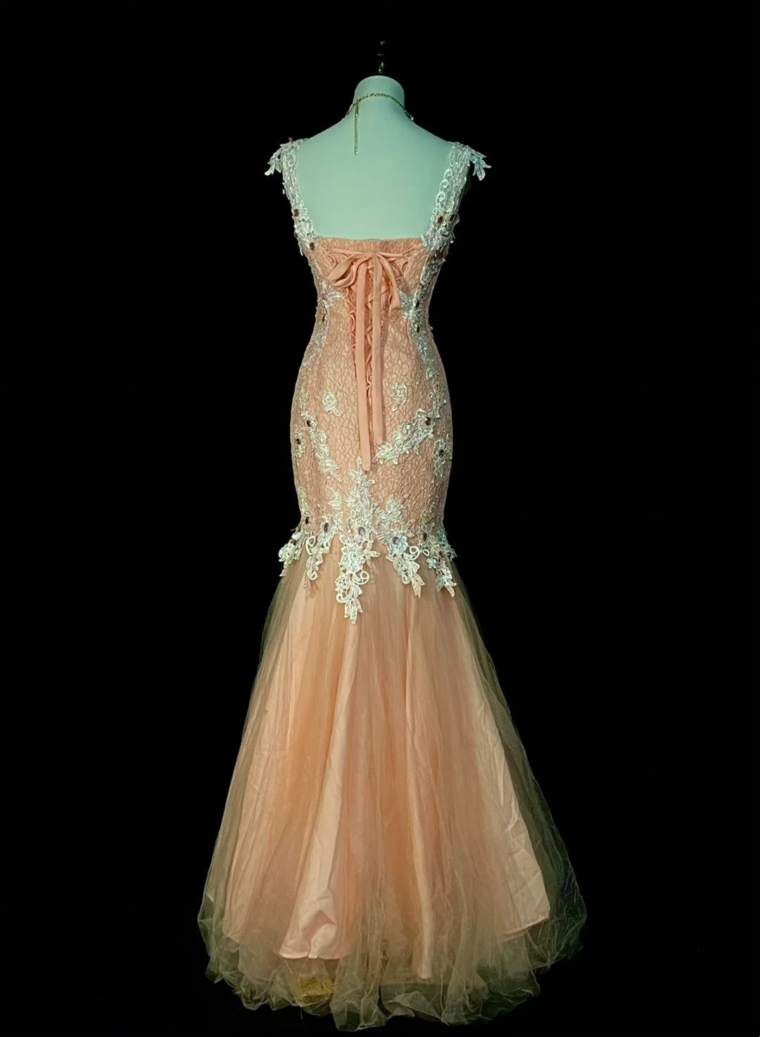 Vintage Mermaid V Neck Pink Tulle With Lace Appliques 2000s Senior Prom Dresses High School Long Formal Dress N1297