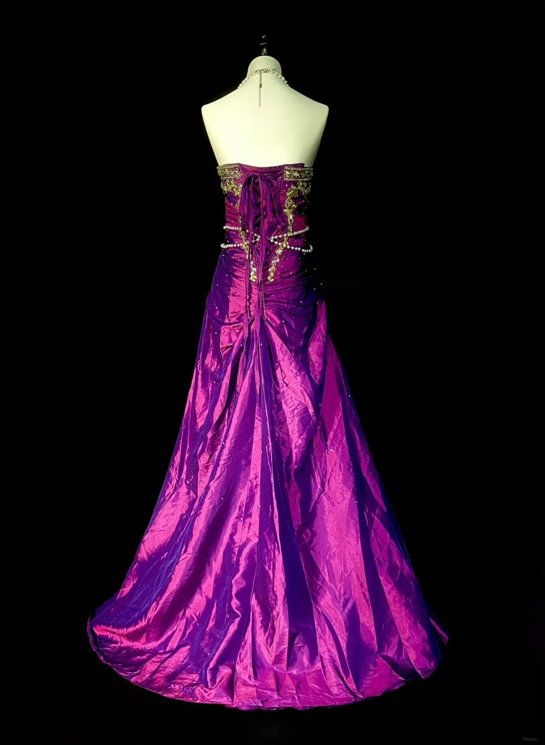 Vintage Mermaid Strapless Grape With Gold Beaded 90s 2000s Senior Prom Dresses High School Long Formal Dress N1299