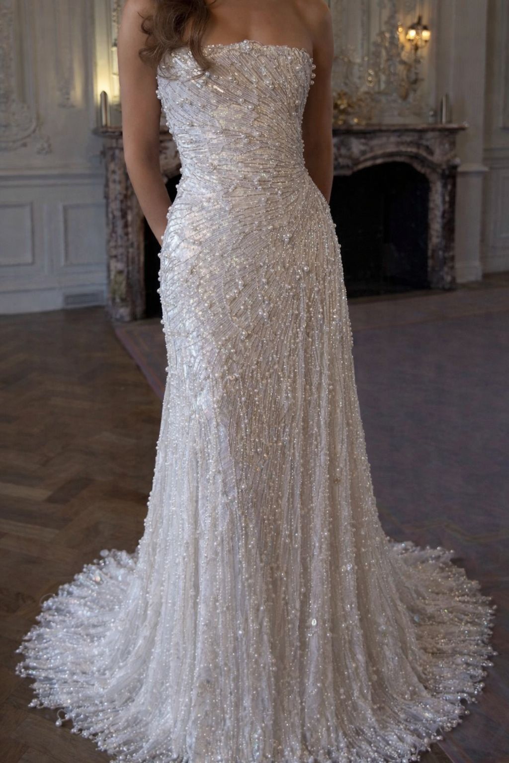 Märchen-Fantasy-Kunst-Brautkleider, Meerjungfrau, trägerlos, weiße Perlen, langes Brautkleid, Brautmoden N2270