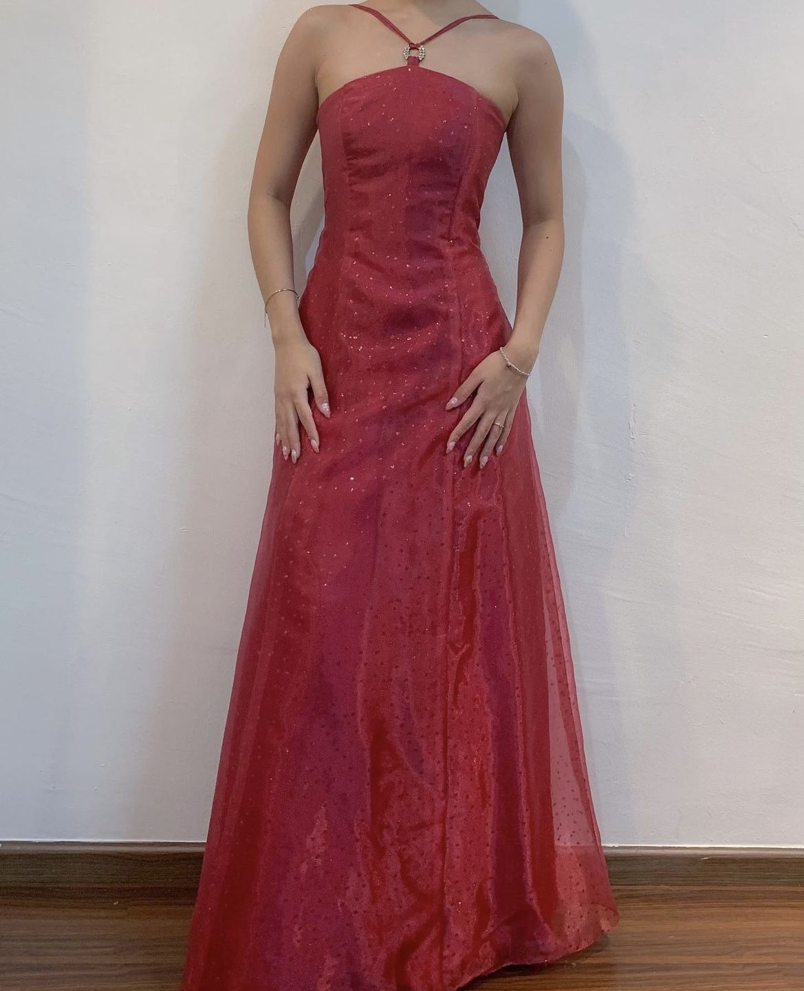 Robe longue de soirée rouge sans manches à col licou en forme de A, style Années 2000, pour 21e Anniversaire, Bal de promo N2401