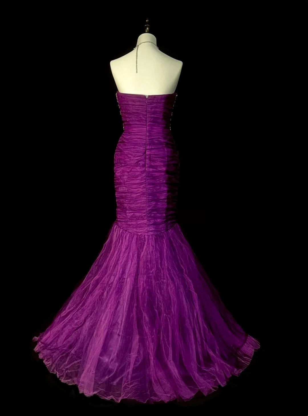Vintage Mermaid Strapless Purple Tulle With Beaded 90s 2000s Senior Prom Dresses High School Long Formal Dress N1302