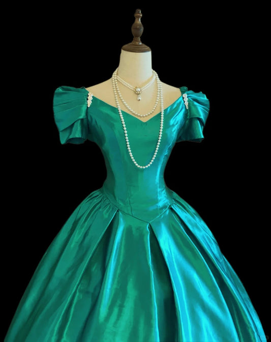 Vintage Ball Gown Green Knee Length Satin Prom Dresses Inspo Evening Outfits RB4023