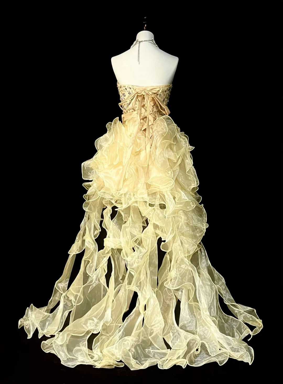 Elegantes Ballkleid mit Herzausschnitt aus gelbem Organza, formelles Outfit für College, Abschlussball und Schulabschluss für Teenager N1370