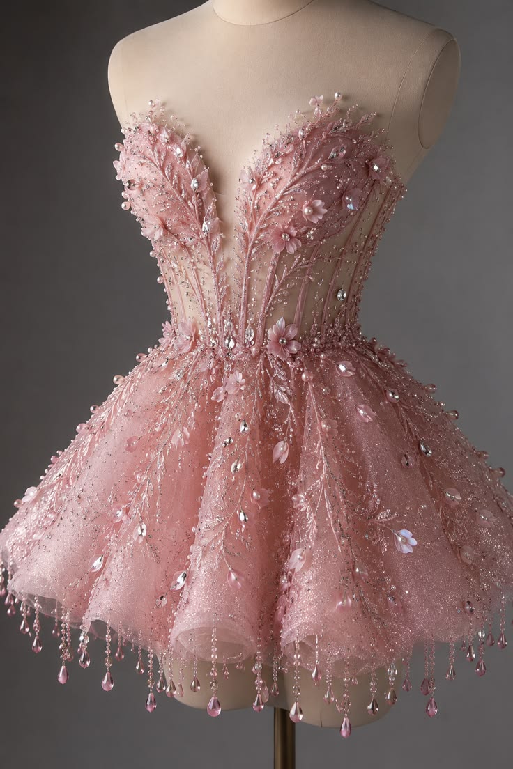 Fairytale Ball Gown Sweetheart Pink With Beading Glam Party Outfit Birthday Dresses Cocktail Outfits RB6267