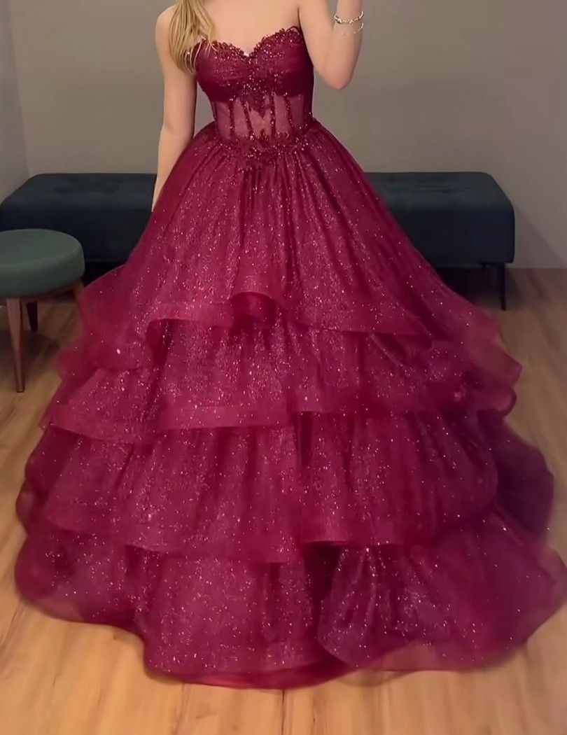 Robe de bal sobre bustier cœur en tulle bordeaux et dentelle, longue robe de soirée formelle AB465