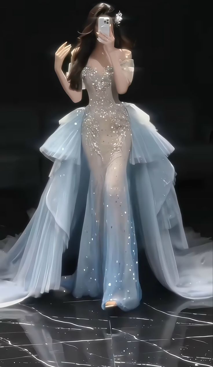 Glitzerndes Meerjungfrauen-Abendkleid mit schulterfreiem Schnitt, silberfarbenen Perlen und champagnerfarbener Schleppe – Inspiration für formelle Anlässe und Partys. AB1286