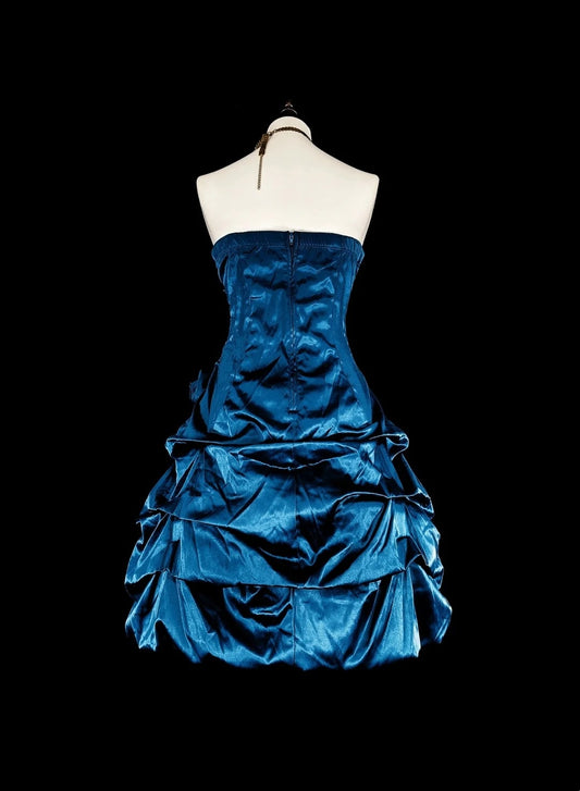 Cute Ball Gown Strapless Teal With Flowers Short Mini Homecoming Dresses N2388