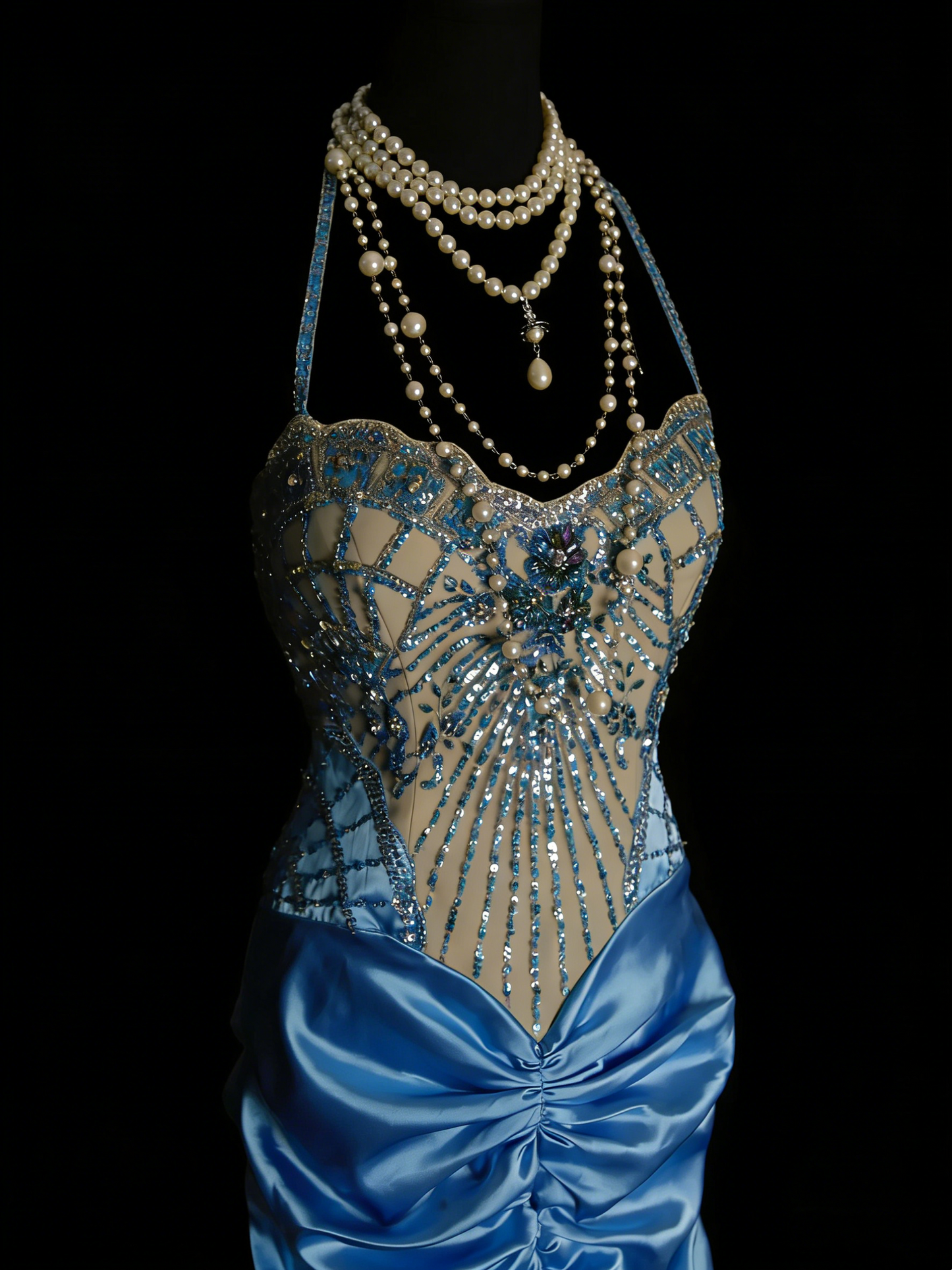 Vintage Abschlussballkleider Ästhetisch 1960er Jahre Retro Neckholder Meerjungfrau Perlen Lang Partykleid N2144