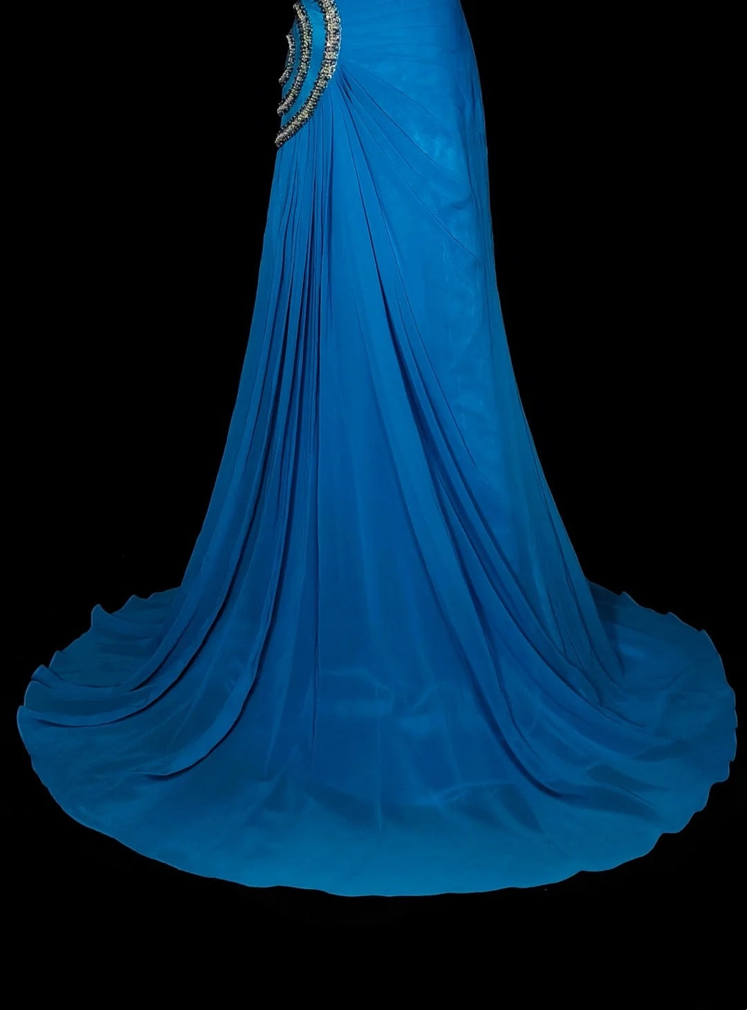 Vintage Meerjungfrauen-Kleid aus blauem Chiffon mit Perlenstickerei, trägerlos, langes Sommer-Abendkleid, formelles Frühlings-Partykleid N1423