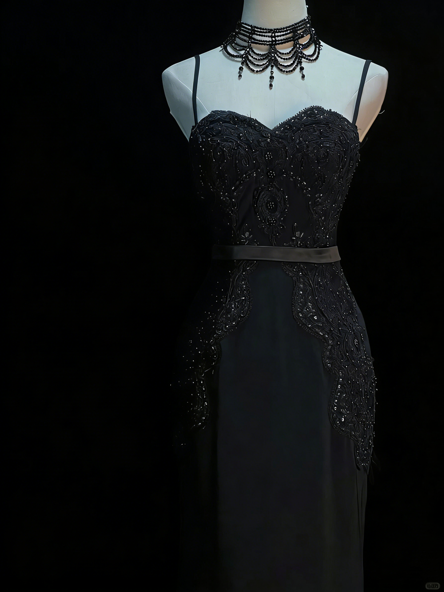 Chic Mermaid Spaghetti Strap Black With Beaded Appliques Long Party Dresses Prom Dresses Impress Wedding Guest Dress N918