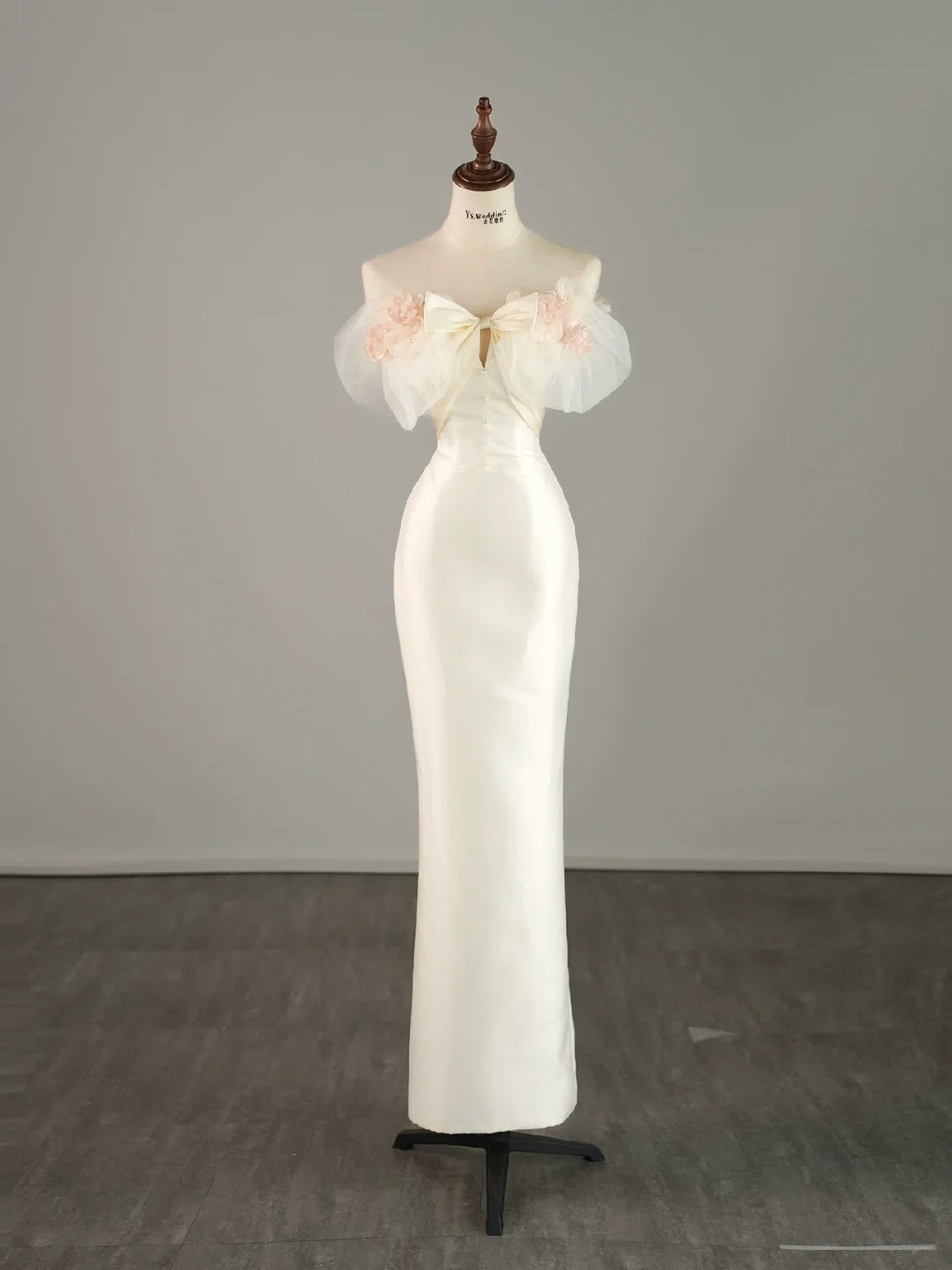 Superbes Robes de Bal Sirène Épaules Dénudées Satin Ivoire avec Nœud Longue Robe de Cérémonie N2488