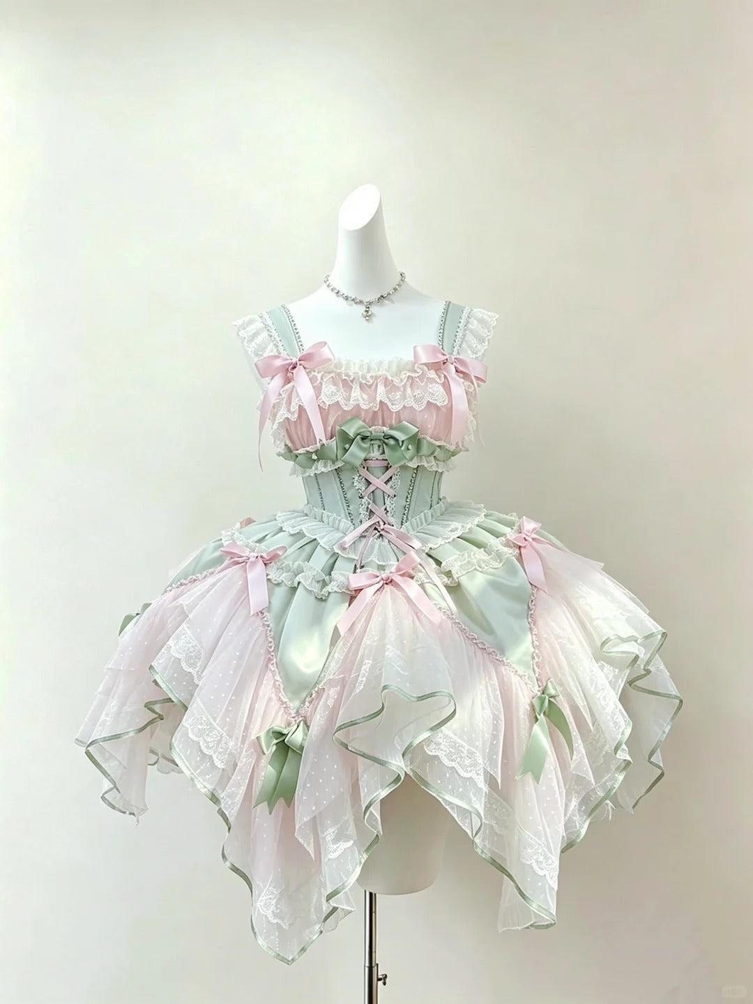 Cute Ball Gown Square Neck Mint Green Pink With Tiered Layers Outfit Party Graduation Lolita Dresses Inspo Senior Homecoming Outfit RB4798