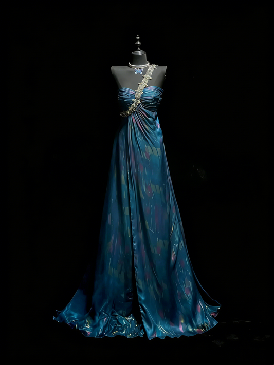 Modest A line One Shoulder Blue College Formal Outfit Long Prom Graduation Dresses For Teens N1183