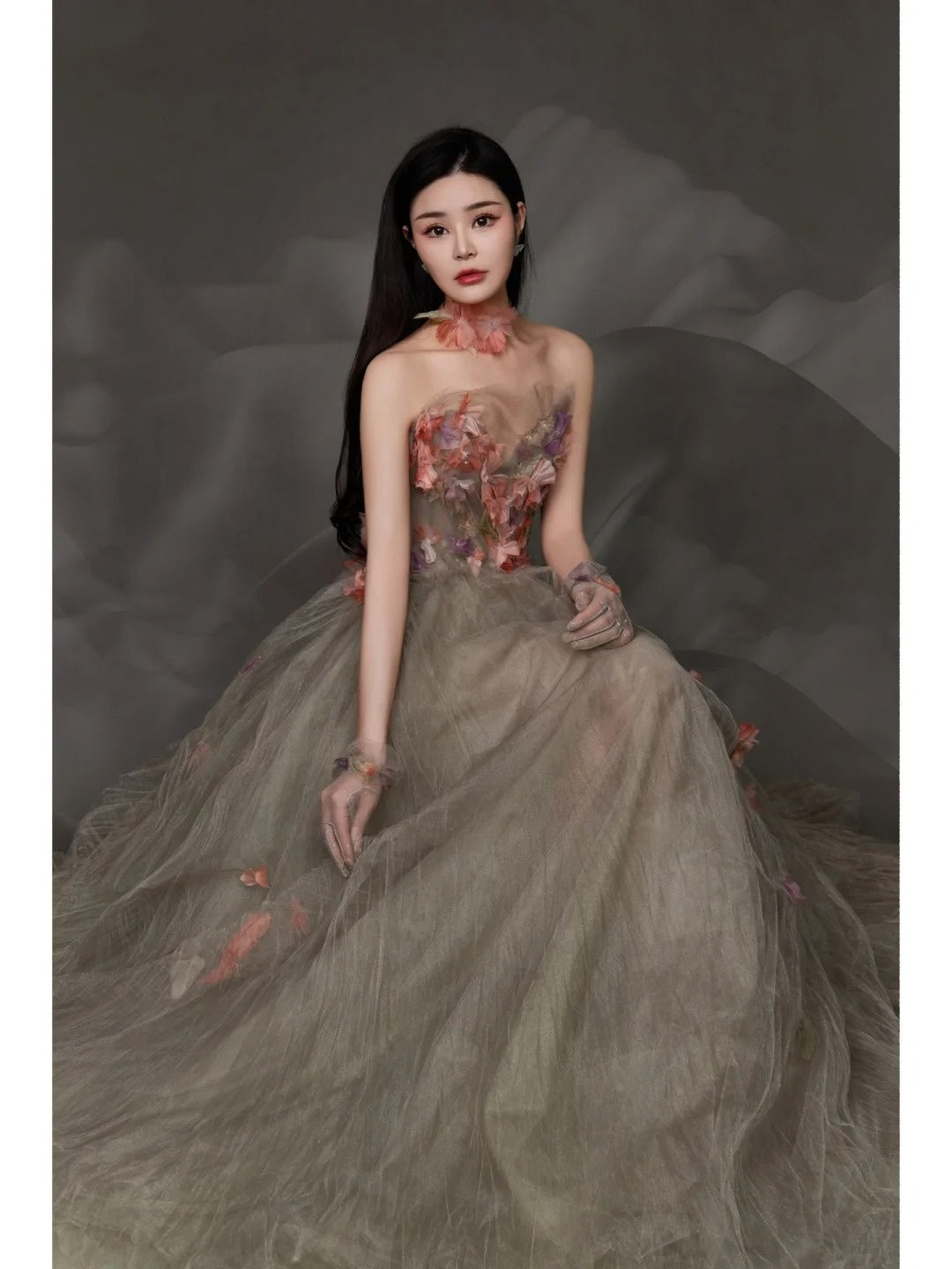 Robe de bal charmante sans bretelles en tulle, longue robe de soirée formelle N275