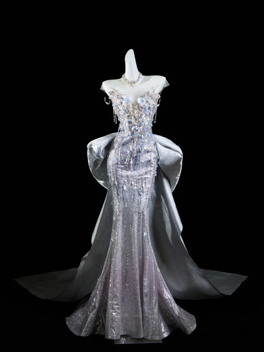 Classic Mermaid Wedding Dresses Sweetheart Silver Gray Sequin With Gem Crystals Brides Dress Bridal Gowns N299