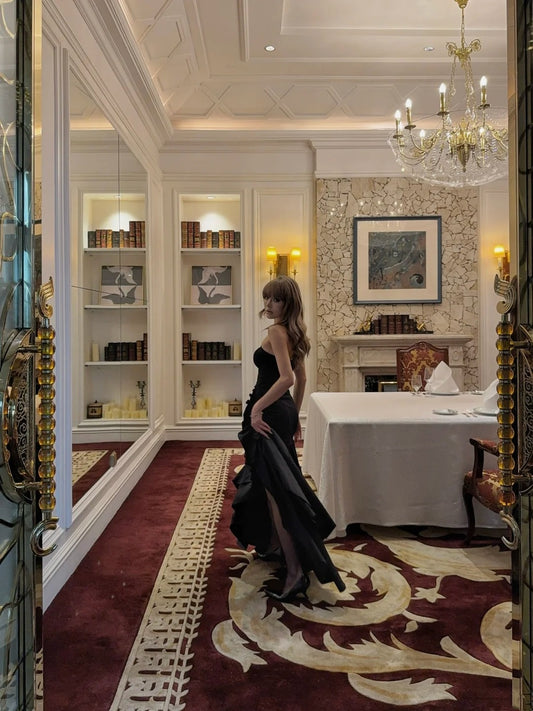 Timeless Mermaid Strapless Black With Ruffles Satin Long Prom Dresses Inspo Semi Formal Gown N699