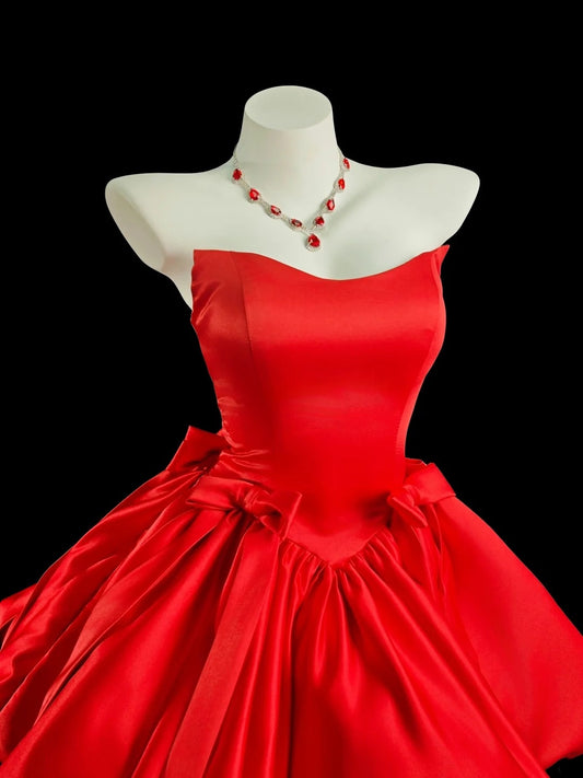 Pretty Ball Gown Sweetheart Red With Bow-knot Senior Inspo Graduation High School Homecoming Dresses N4515