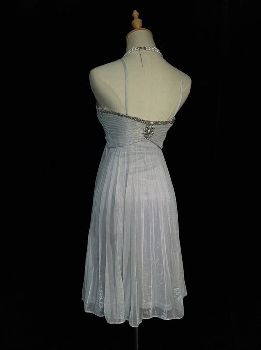 Cute A Line Spaghetti Strap Silver Knee Length 18th Birthday Gown Homecoming Dresses N3692